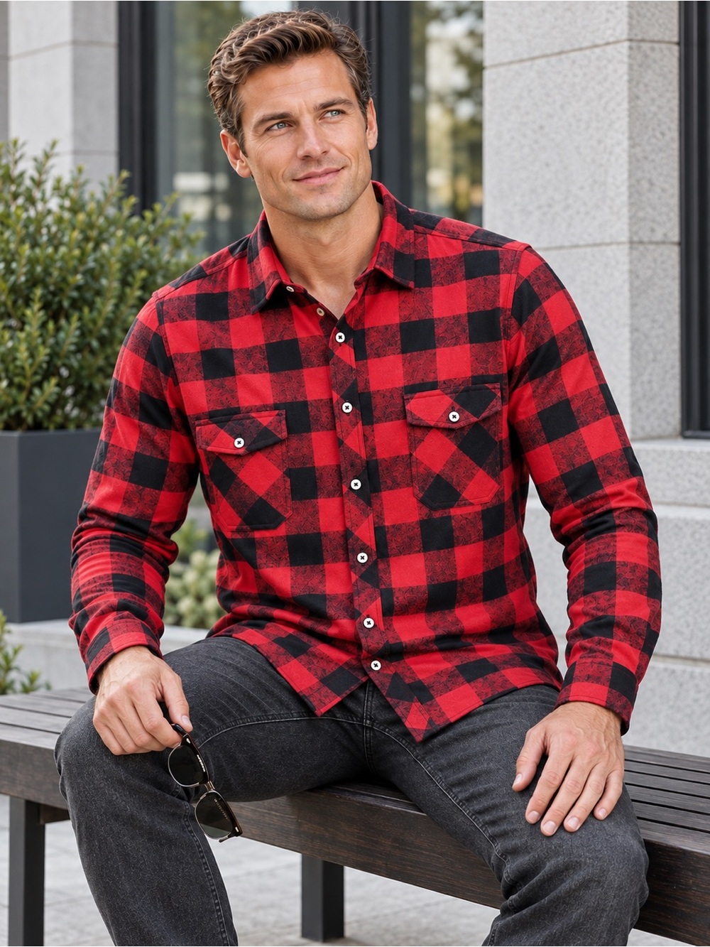 Men's Red and Black Buffalo Plaid Flannel Shirt
